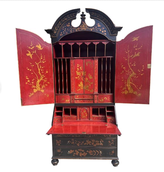 Image of Rose Tarlow Melrose House Queen Anne Black & Red Chinoiserie Secretary Desk