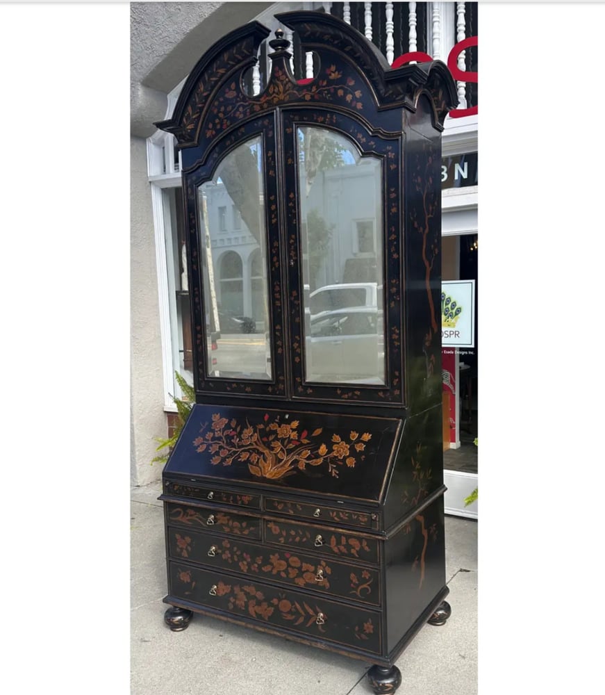 Image of Rose Tarlow Melrose House Queen Anne Black & Red Chinoiserie Secretary Desk