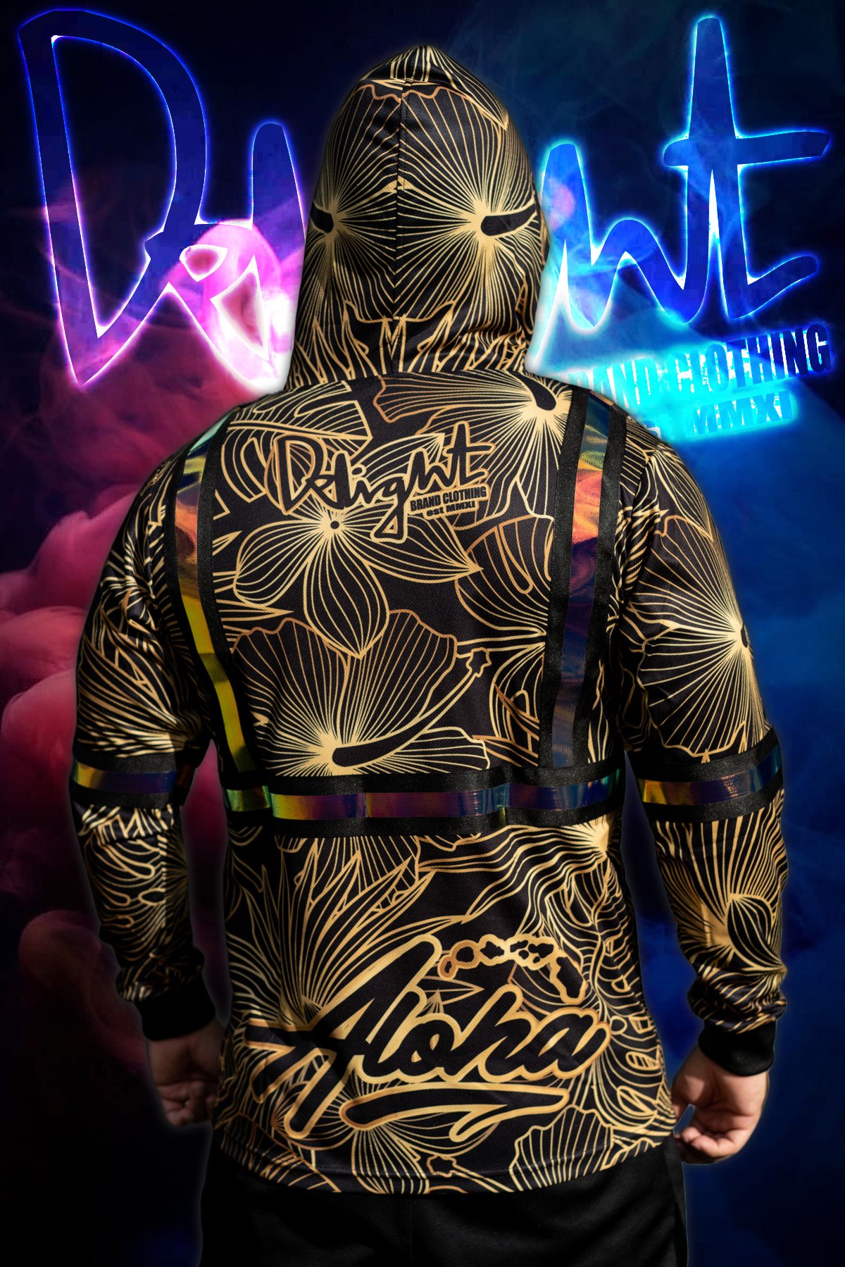 Hooded - Hibiscus Aloha Islands (Micro Mesh) - Black/Gold Chameleon High Viz.