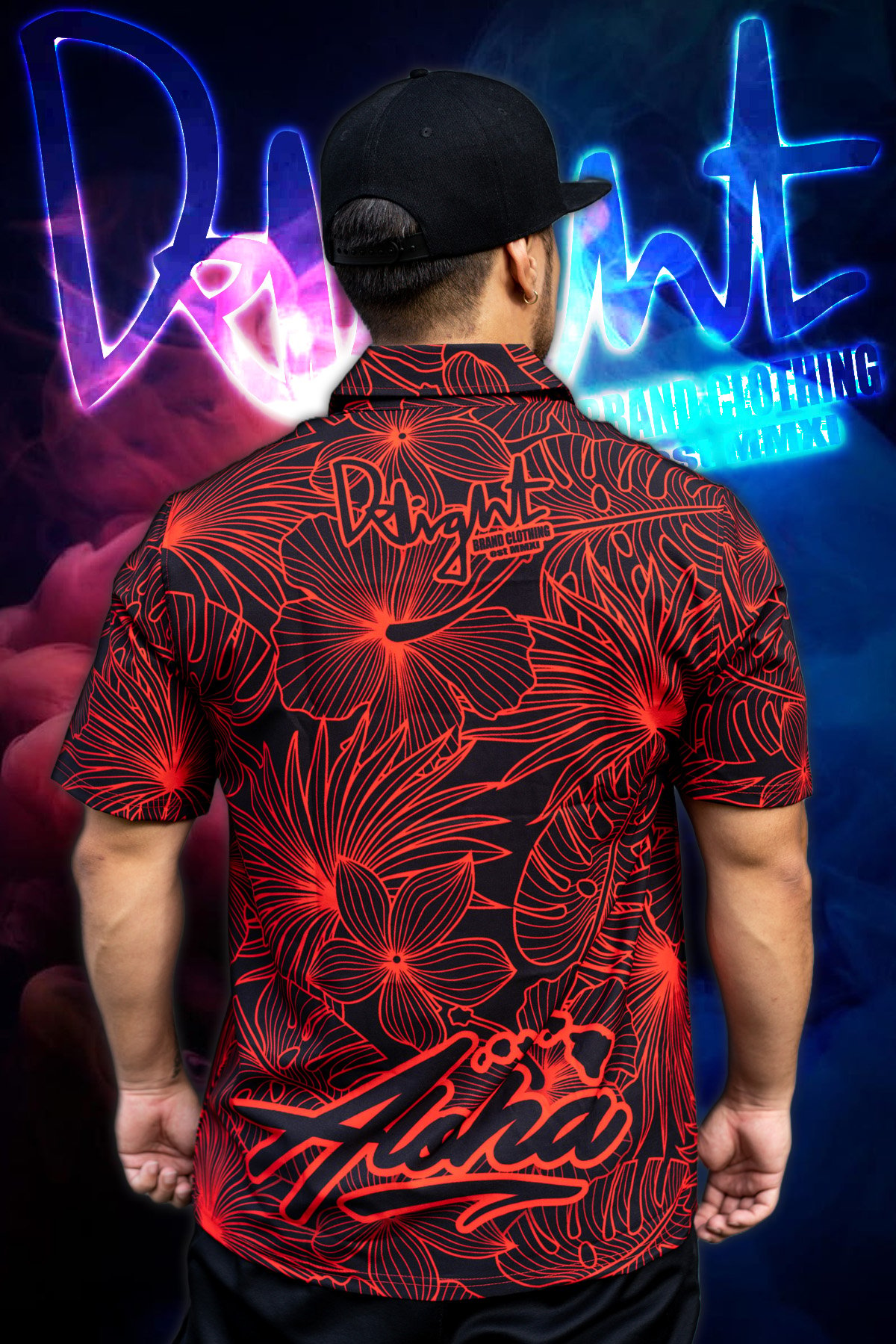 Hibiscus Aloha Islands (Black/Red) - 4 Way Stretch - Aloha T-shirt Button Up