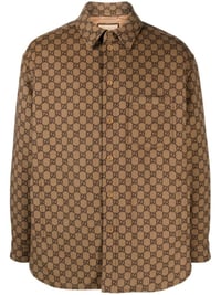Gucci Camisa en mezcla de lino con GG en jacquard