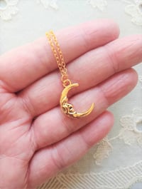 Image 2 of Gold Man in the Moon Pendant Necklace on 18" Chain