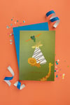 Carte postale illustrée & dorée "Happy birthday kids" green