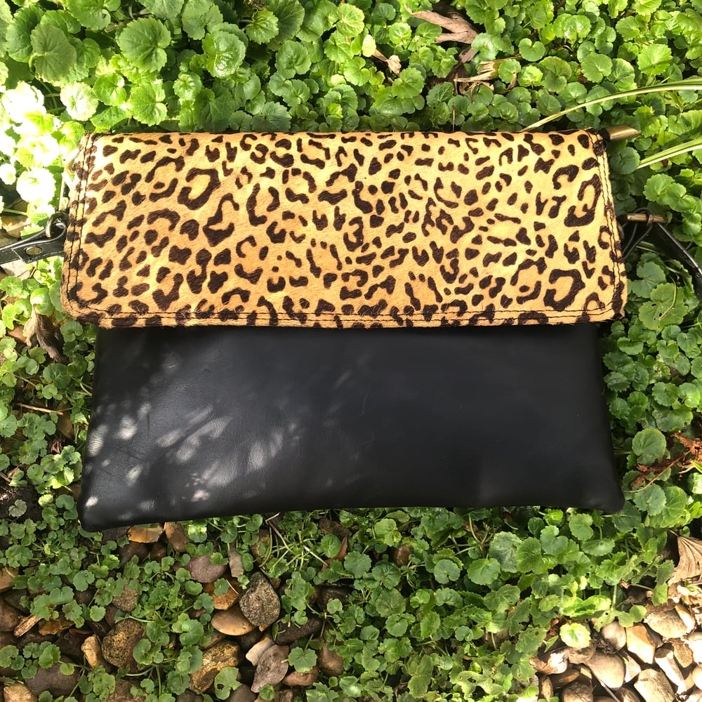 Image of Harlequin Collection - Rustic buffalo leather & fur clutch/crossbody  #23B