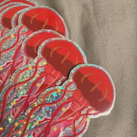 Image 1 of (Sticker) Sparkly red jellyfish sticker 