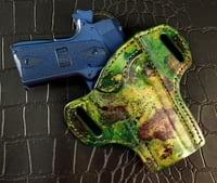 Image 1 of 5" 1911 Green and Black Camo with hand textured Black pancake holster.