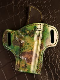 Image 2 of 5" 1911 Green and Black Camo with hand textured Black pancake holster.