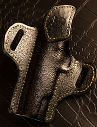 Image 3 of 5" 1911 Green and Black Camo with hand textured Black pancake holster.
