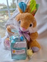 Large plush bunny with candy filled box