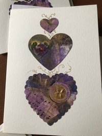Image 3 of 4  Handmade Art Collage  Heart Greeting Cards SEND LOVE Blank Inside Lavendar Pink