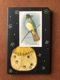Image 1 of Small Collaged Moleskine  Blank Note Sketch Book Antique Paper CRESTED FLYCATCHER Bird