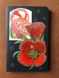 Image 1 of SMALL COLLAGED MOLESKINE BLANK NOTE SKETCH BOOK ANTIQUE PAPER FLORAL FLOWERS POPPY RED