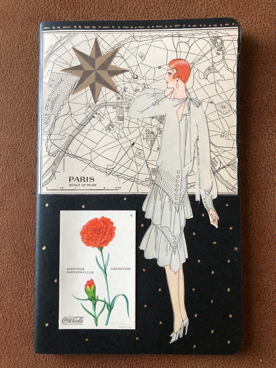 Image of Medium Size COLLAGED MOLESKINE Blank NOTE SKETCH BOOK ANTIQUE PAPER MAP of PARIS 1920s FASHION 