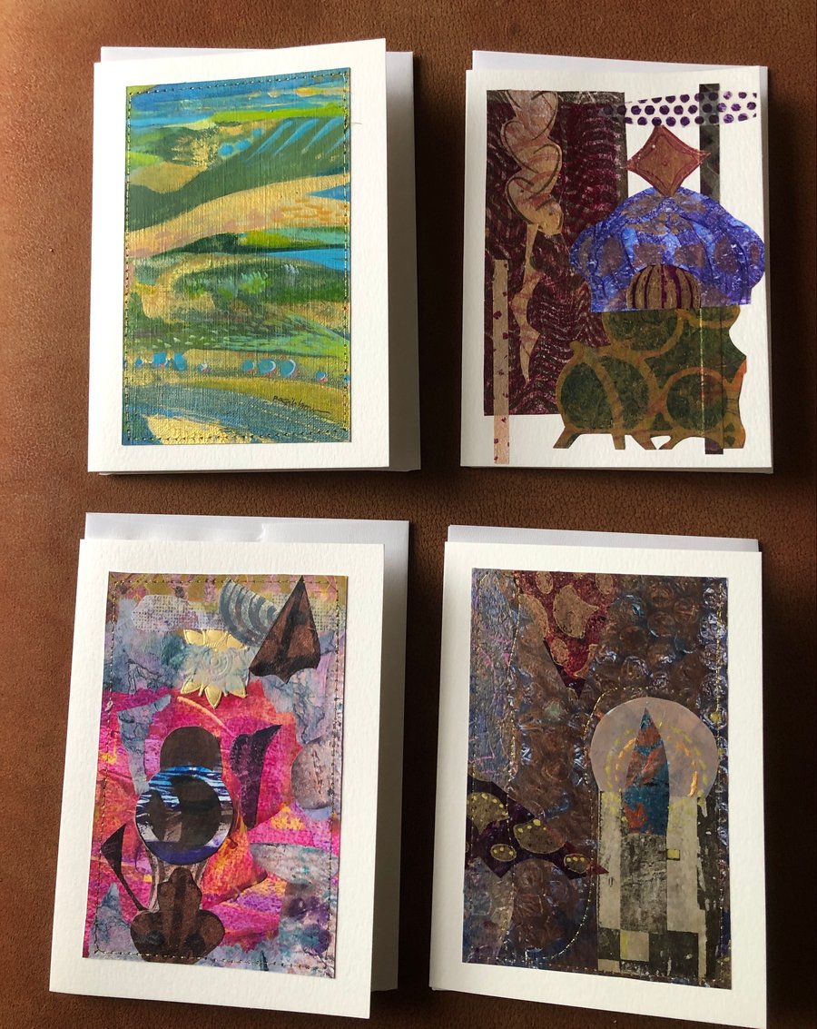 Image of 4 Handmade Art Collage Greeting Cards STUNNING 