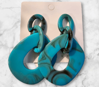 Image 3 of Chunky Chain Turquoise Marble Earrings