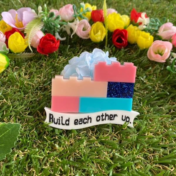 Image of Build Each Other Up Brooch - Pink/Blue