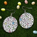 Image 1 of Peeps and Cheetah Print Warped Circle Acrylic Earrings
