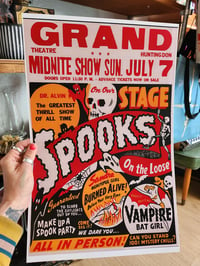 Image 1 of  Midnite Spookshow Vampire Bat Girl Vintage 11 by 17 Art Reprint