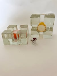 Image 1 of Brutalist MCM Ice Block Glass Candle Holders