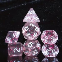 Image 3 of 7pcs/set, Mini Dice, Game Dice, Acrylic Polyhedral Design Monochrome Style Transparent Pink