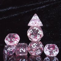 Image 4 of 7pcs/set, Mini Dice, Game Dice, Acrylic Polyhedral Design Monochrome Style Transparent Pink