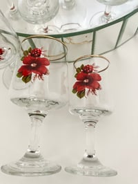 Image 2 of Set of Red Flower Patterned Stemmed Glasses
