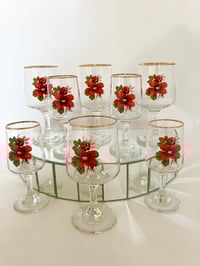 Image 1 of Set of Red Flower Patterned Stemmed Glasses