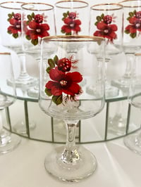 Image 3 of Set of Red Flower Patterned Stemmed Glasses
