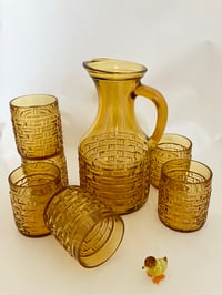 Image 1 of Bormioli Italian Sienna Basket Weave Jug & Tumblers