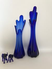 Image 1 of Pair of Non-Identical Cobalt Blue Five Finger  Vases