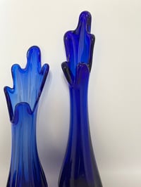 Image 2 of Pair of Non-Identical Cobalt Blue Five Finger  Vases