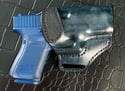 Glock G 19 Gen 5 Blue and Black Camo with ruff out Black avenger style holster.