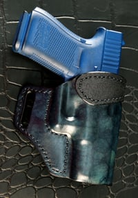 Image 3 of Glock G 19 Gen 5 Blue and Black Camo with ruff out Black avenger style holster.