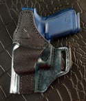 Glock G 19 Gen 5 Blue and Black Camo with ruff out Black avenger style holster.