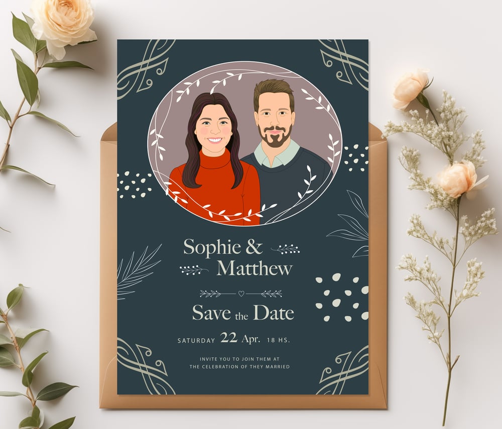 Image of Save The Date With Personalized Portraits