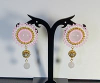 Image 2 of Gold themed Rose Quartz Beaded Earrings (2.7")