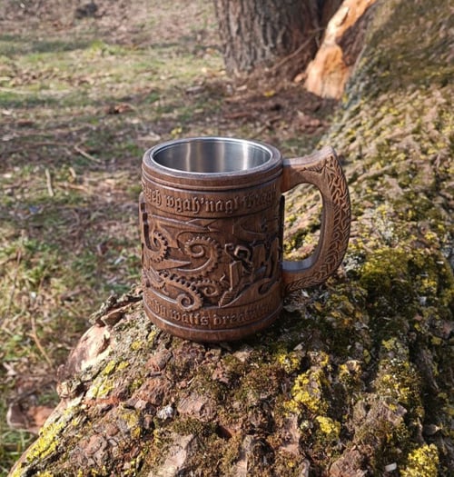 Image of 10 custom wooden  beer mugs with steel inside