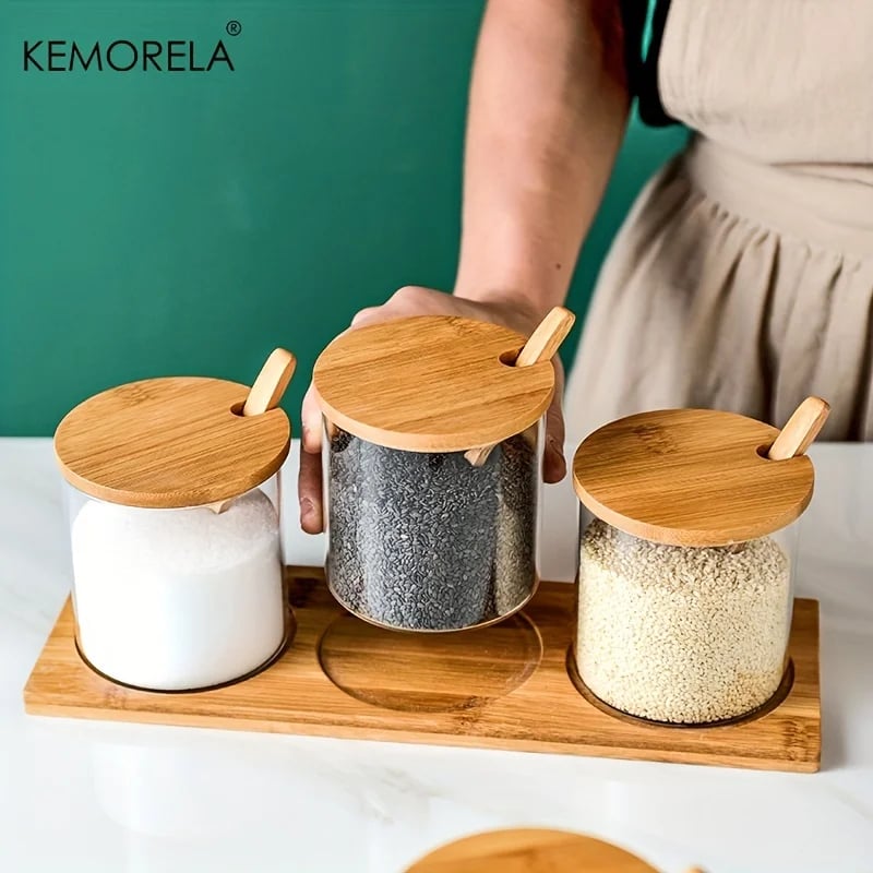 Glass Jar With Wooden Spoon And Lid For Moisture-proof  