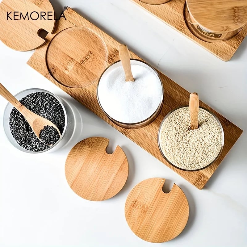Glass Jar With Wooden Spoon And Lid For Moisture-proof  