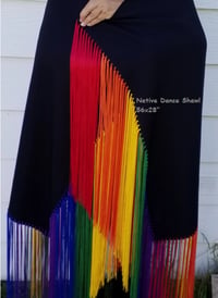 Image 1 of Black Dance Shawl w/Rainbow Fringe  - Native American 