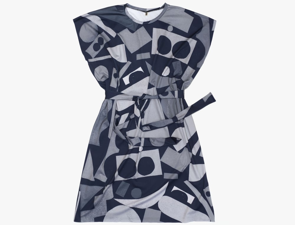 Image of BLUE-GREY SHAPES LOOSE DRESS