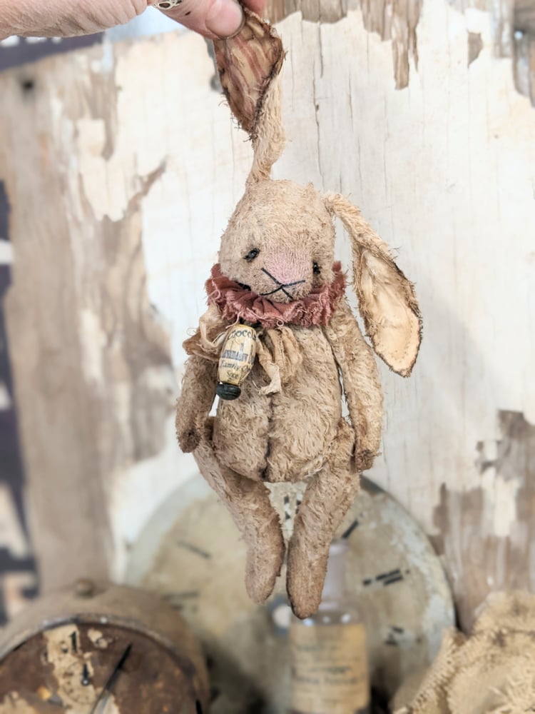 Image of 5" (7" incl ears)  Vintage Shabby CREAM Marshmallow Bunny Rabbit by Whendi's Bears
