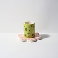 Image 1 of Bloom Candle Holder Green & Pink Spots