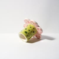 Image 2 of Bloom Candle Holder Green & Pink Spots