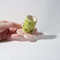 Image 3 of Bloom Candle Holder Green & Pink Spots