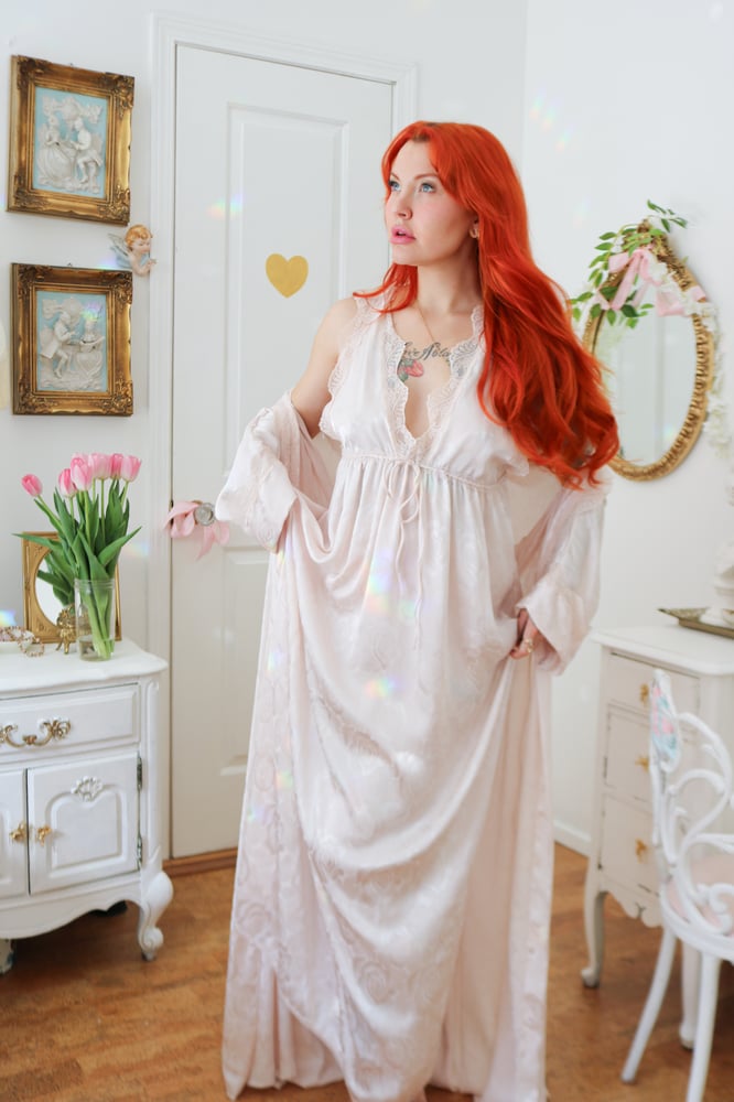 Image of RARE Vintage 80s Victoria's Secret Union Made Two Piece Floor Length Two Piece Set (Small)