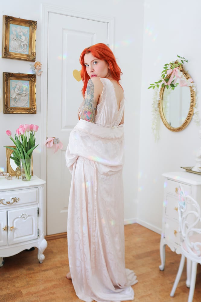 Image of RARE Vintage 80s Victoria's Secret Union Made Two Piece Floor Length Two Piece Set (Small)