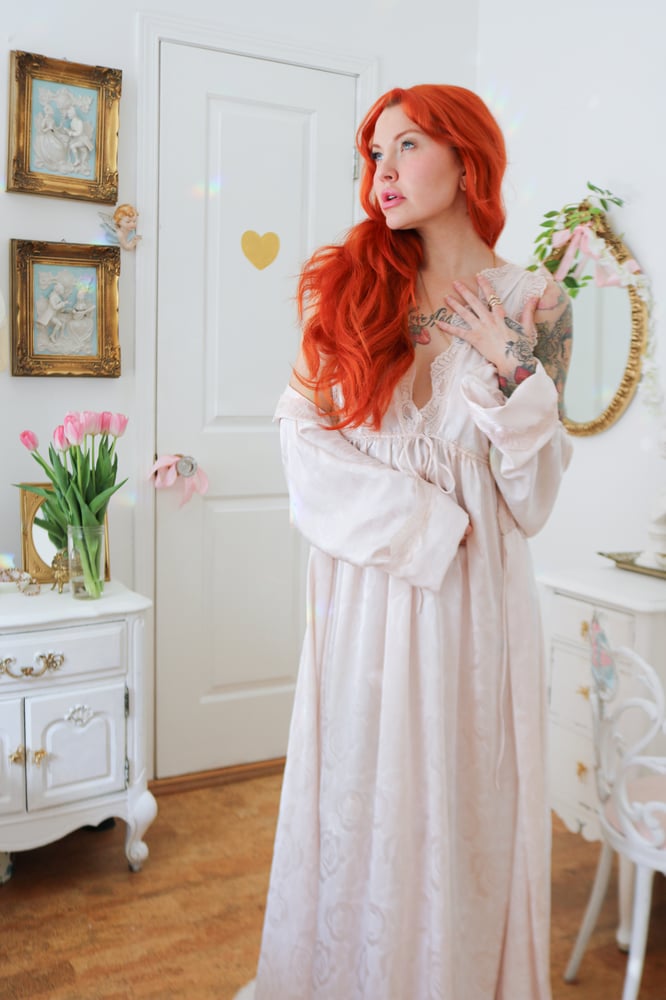 Image of RARE Vintage 80s Victoria's Secret Union Made Two Piece Floor Length Two Piece Set (Small)