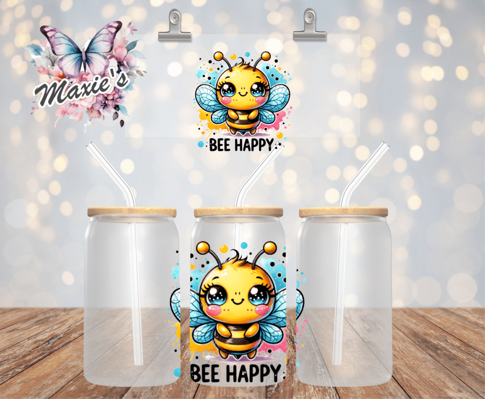 Image of Bee Happy Graphic Design UVDTF Decal 