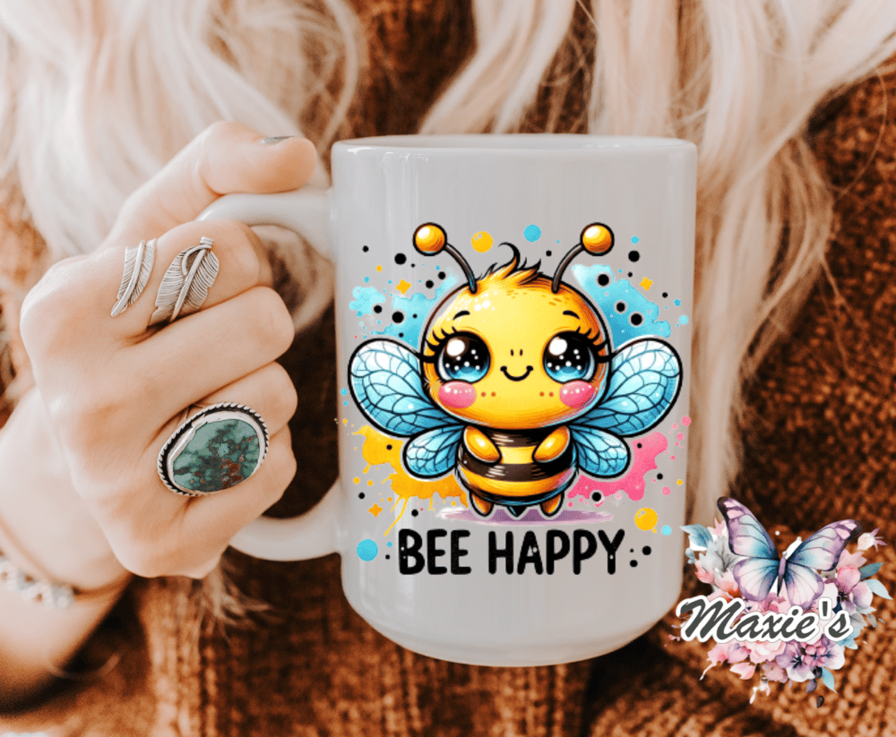 Image of Bee Happy Graphic Design UVDTF Decal 